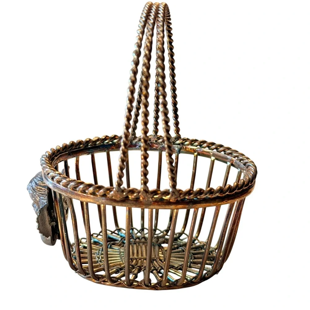 Vintage Silver Tone Miniature Cherub Angel Wire Basket Decorative Trinket‎ Dish